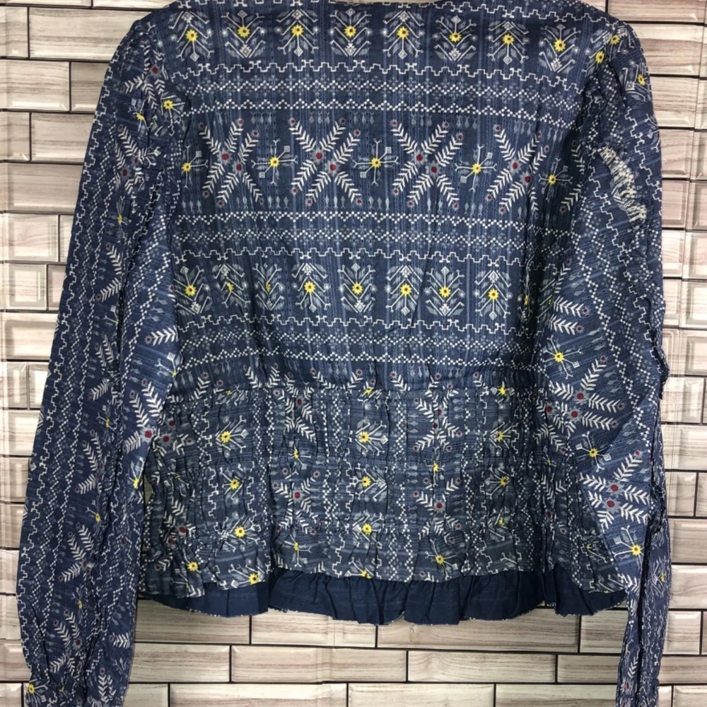 NEW! Anthropologie Forever That Girl Blue Boho Long Sleeve Blouse Size Medium - Picture 6 of 9